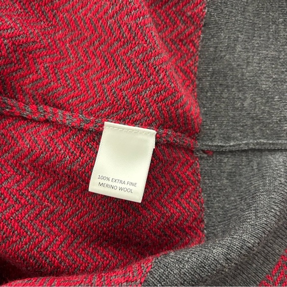 Cremieux Men's Red Gray Chevron 100% Extra Fine Merino Wool Zip Sweater Large - Picture 6 of 10